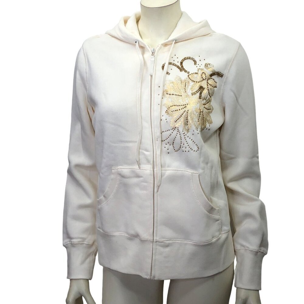 LAURA SCOTT FLEECE FULL ZIP IVORY HOODIE SM NWT